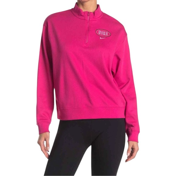 Nike Hot Pink Fucsia Sportswear Varsity Quarter Zip Sweatshirt Size Medium - Picture 1 of 10